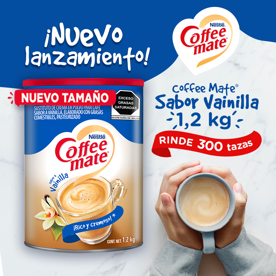 Banner de nuevo tamaño de lata de COFFEE MATE® sabor vainilla de 1.2kg