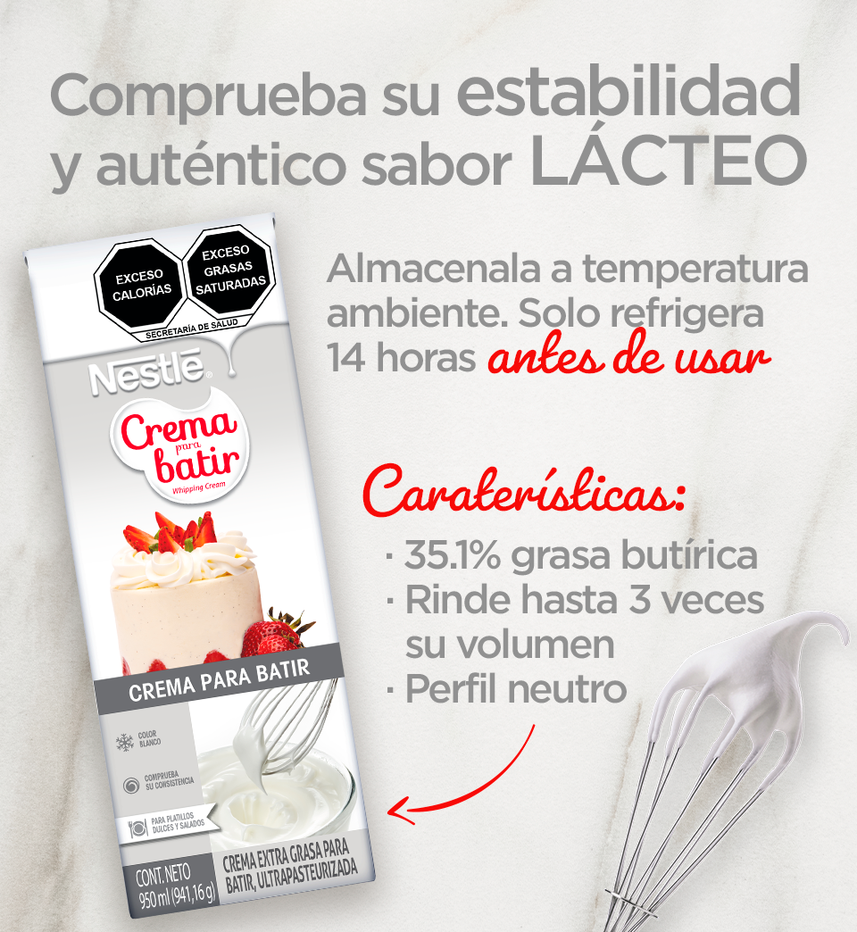 Caja de Crema para batir en banner que destaca sus caracteristicas y beneficios