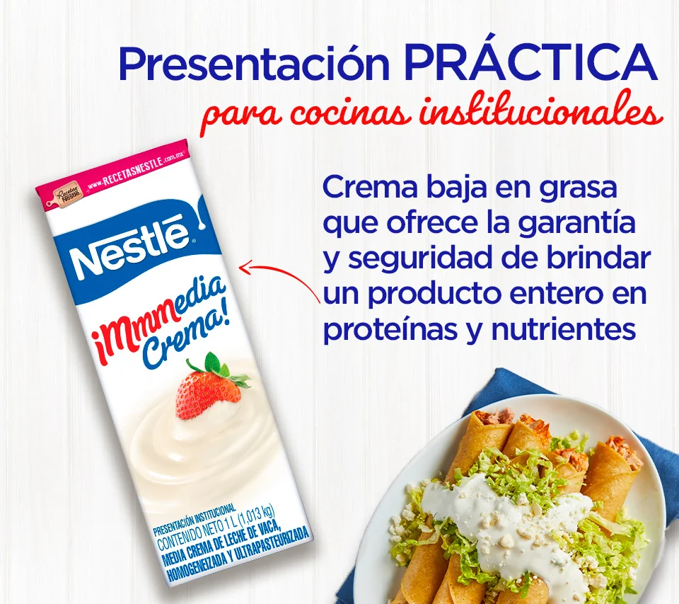 Caja de NESTLÉ® Media crema acompañada de texto que destaca sus beneficios