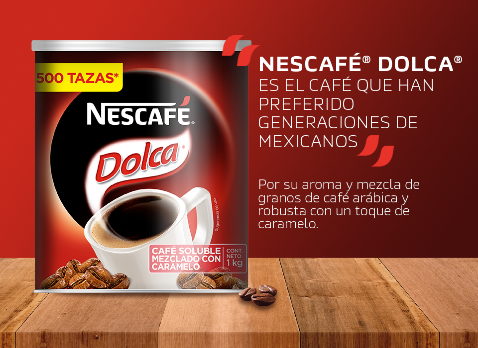 Lata de NESCAFÉ® DOLCA® de 1kg en banner promocional