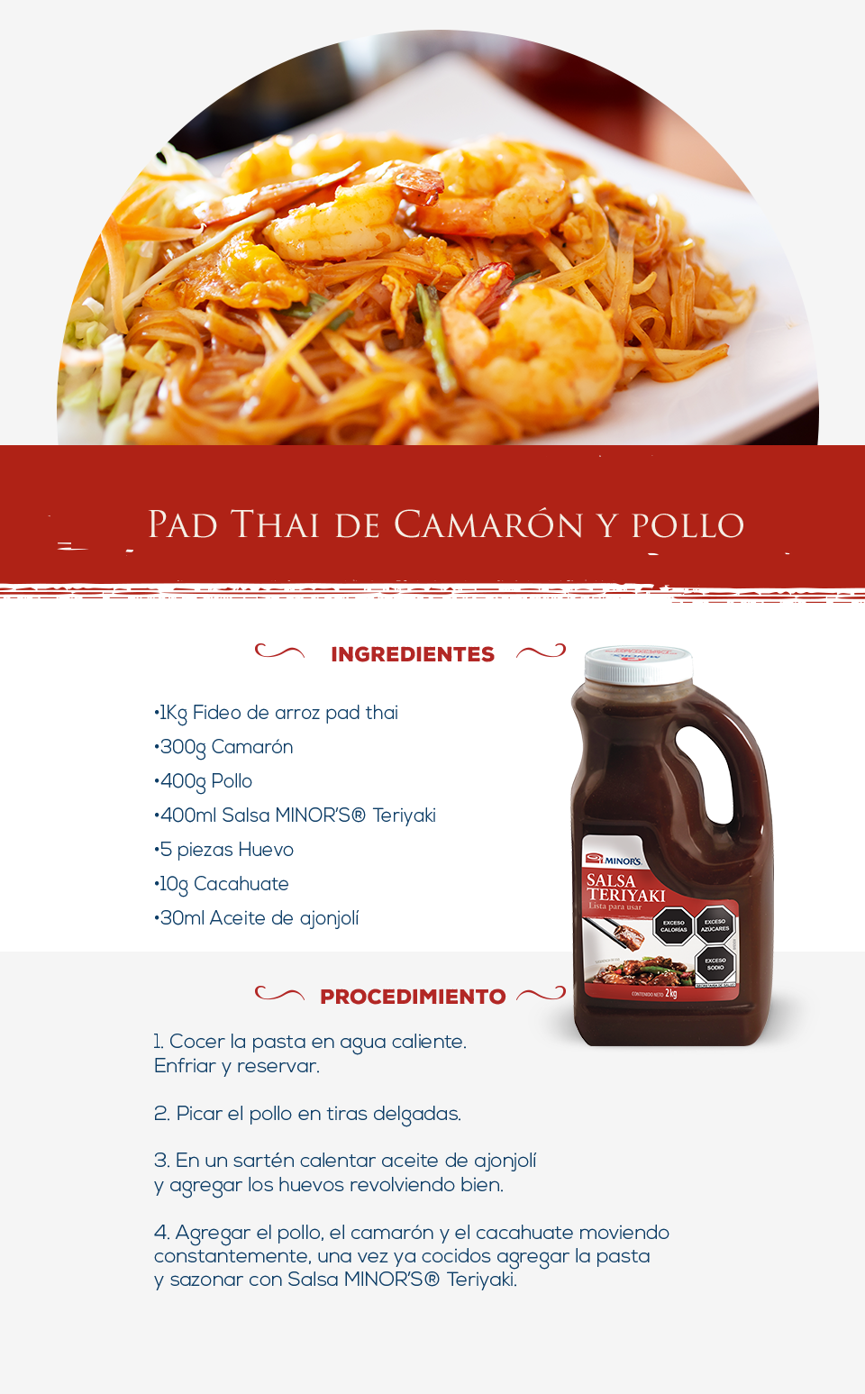 Receta Pad thai de camarón y pollo con Salsa teriyaki de MINOR'S®