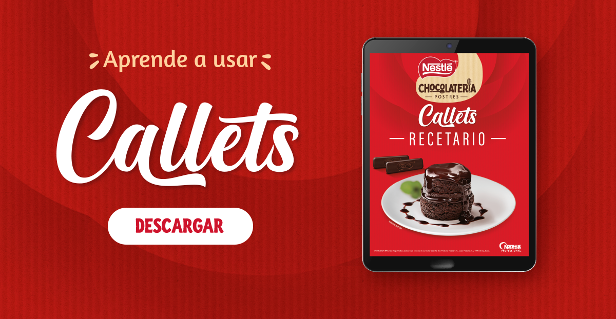 Banner rojo con una leyenda que invita a conocer el recetario de Callets NESTLÉ®