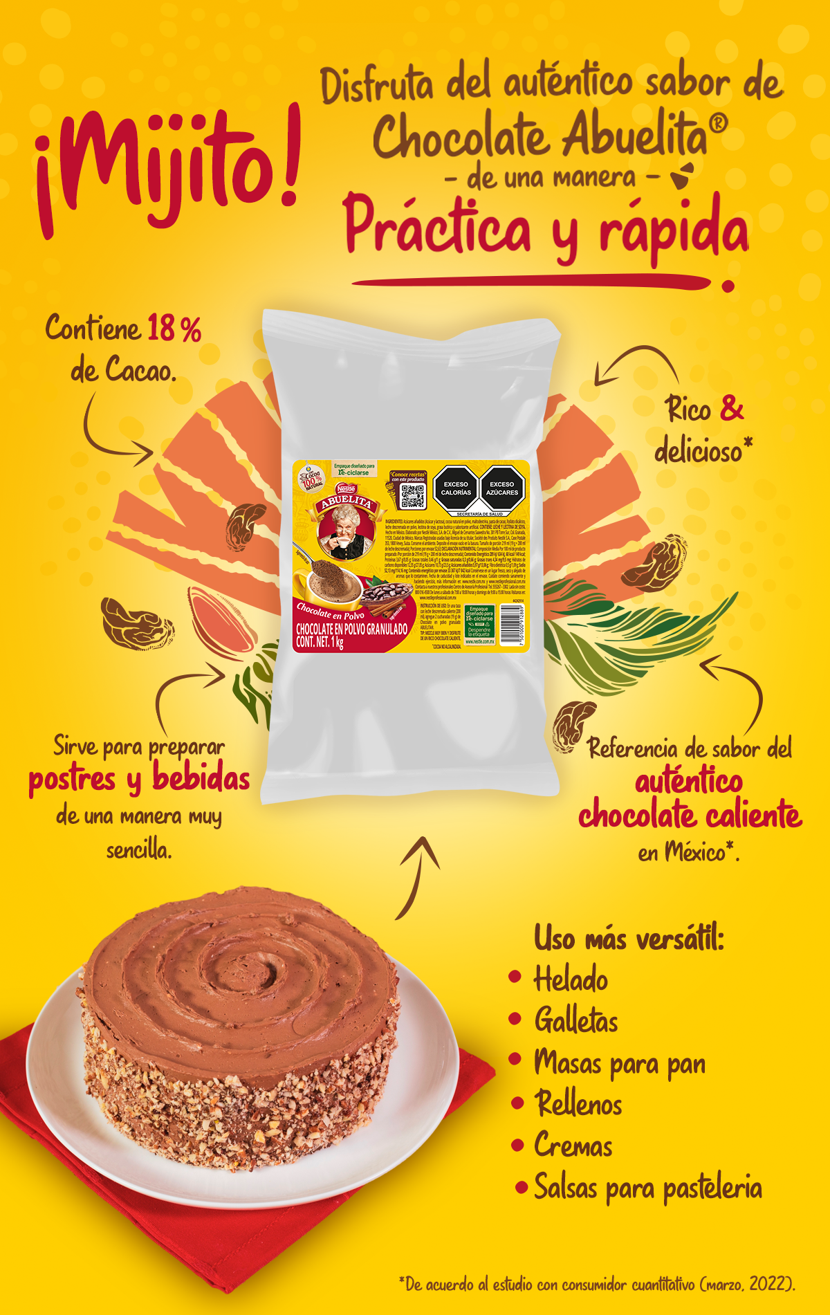 Banner que destaca los beneficios y usos del Chocolate ABUELITA®en polvo