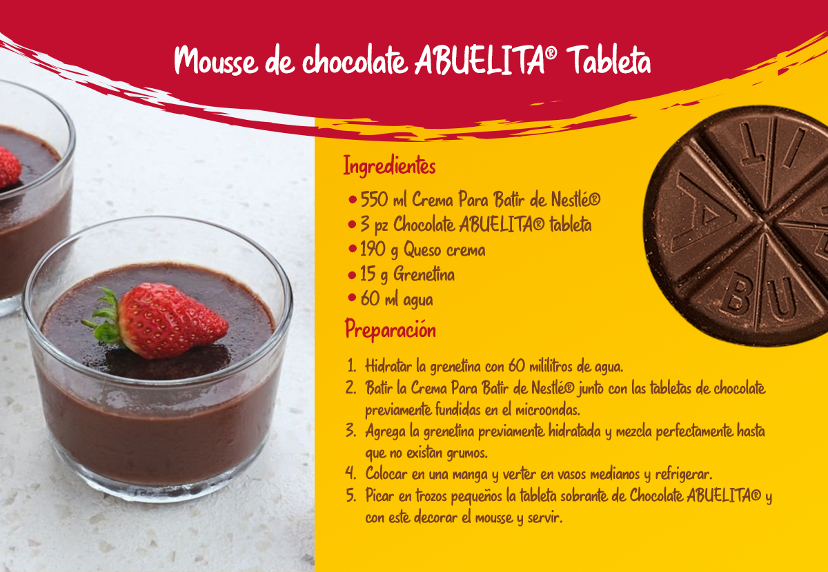 Receta de mousse de Chocolate ABUELITA® tableta