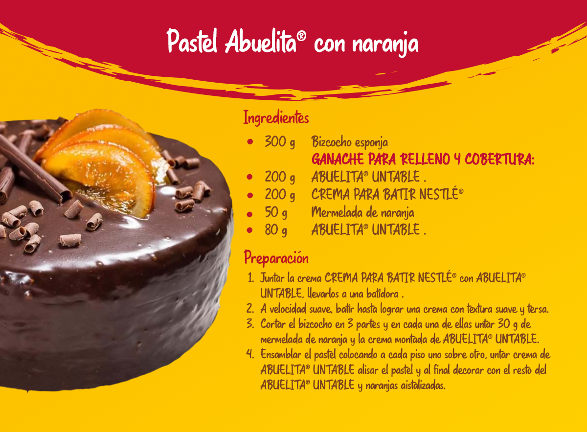 Receta de pastel con Chocolate ABUELITA®untable y naranja