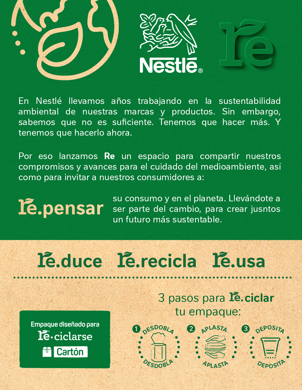 Proyecto RE de NESTLÉ® que comparte sus compromisos y avances con el cuidado del medio ambiente