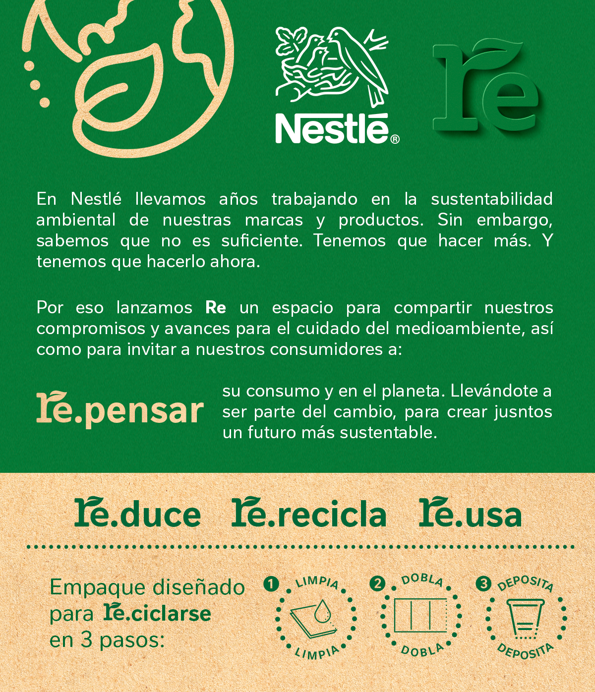 Proyecto RE de NESTLÉ® que comparte sus compromisos y avances con el cuidado del medio ambiente