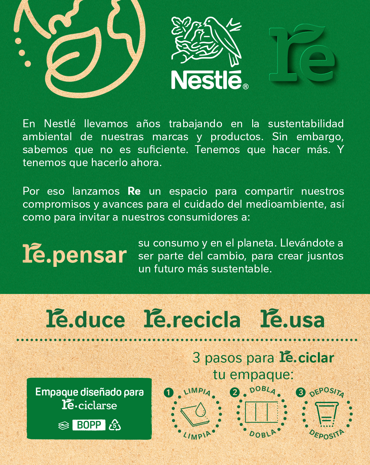 Proyecto RE de NESTLÉ® que comparte sus compromisos y avances con el cuidado del medio ambiente