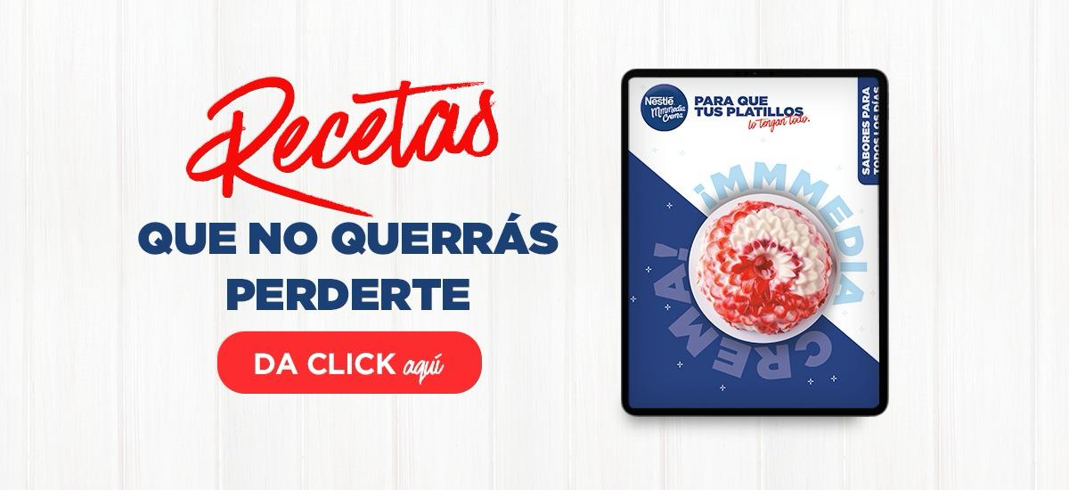 Banner blanco con invitación a conocer recetas con NESTLÉ® Media crema