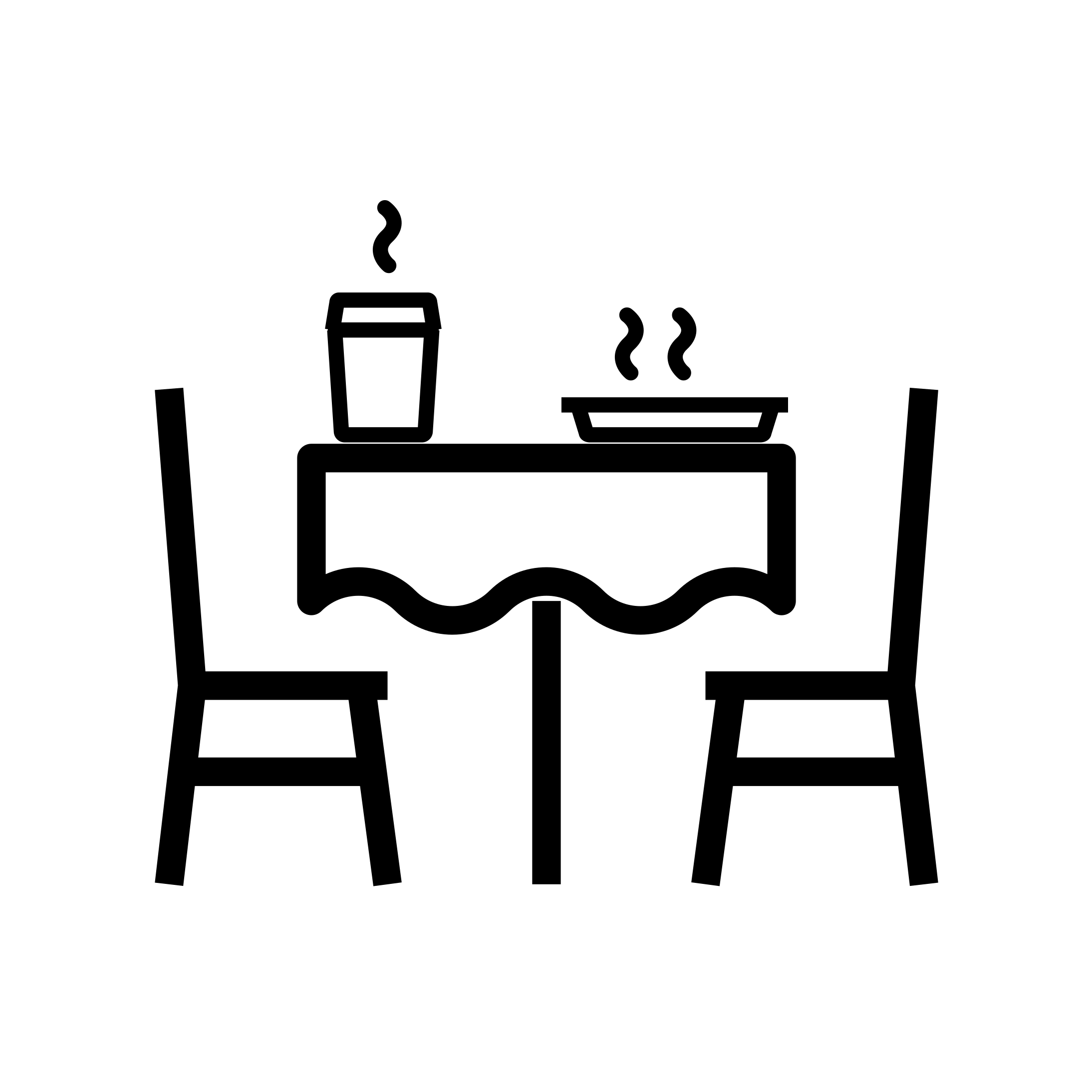 Ícono de restaurantes: una mesa de comedor con un plato y un vaso humeante