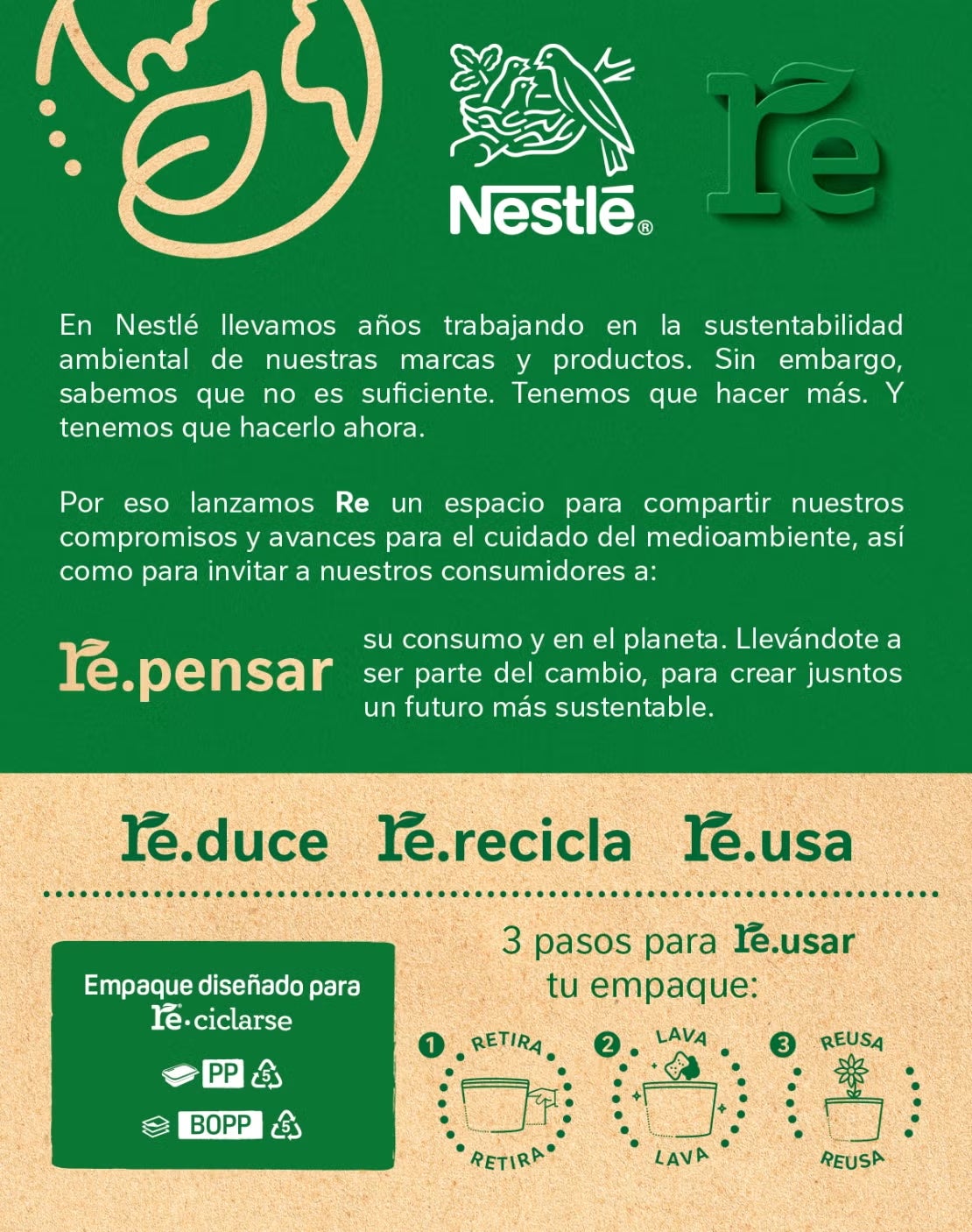 Proyecto RE de NESTLÉ® que comparte sus compromisos y avances con el cuidado del medio ambiente