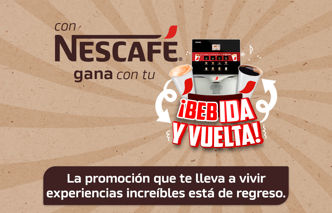 Banner promoción con NESCAFÉ® gana con tu ¡BEBida y vuelta!
