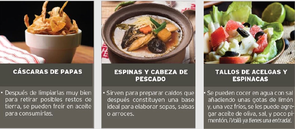 3 ideas para aprovechar alimentos: cáscaras de papas, espinas y pescado, y tallos de verduras