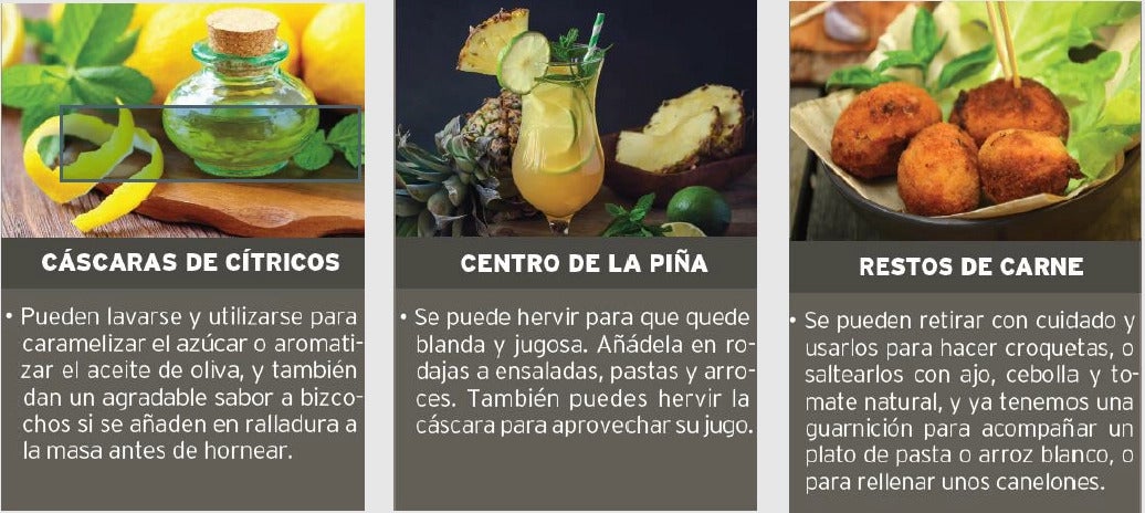 3 ideas para reutilizar alimentos: cáscaras de cítricos, centro de la piña y restos de carne