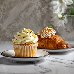 Muffing y croissant con crema, postres preparados con lacteos Nestlé Professional