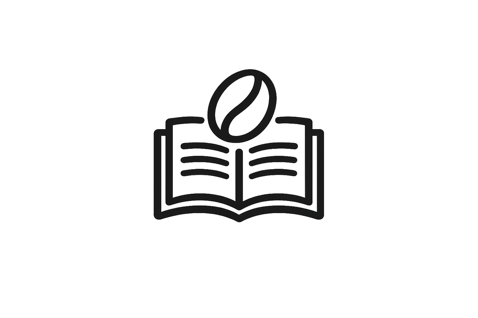 Ícono de libro abierto con grano de café que representa aprendizaje y conocimiento