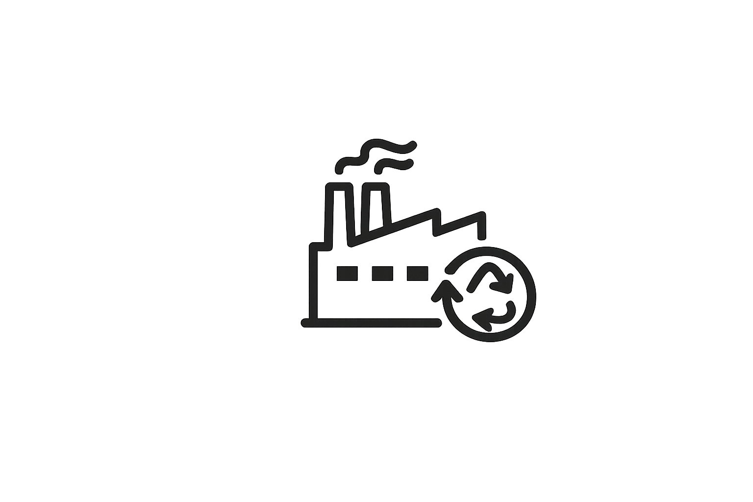 Fábrica con flechas de reciclaje que representa procesos industriales responsables