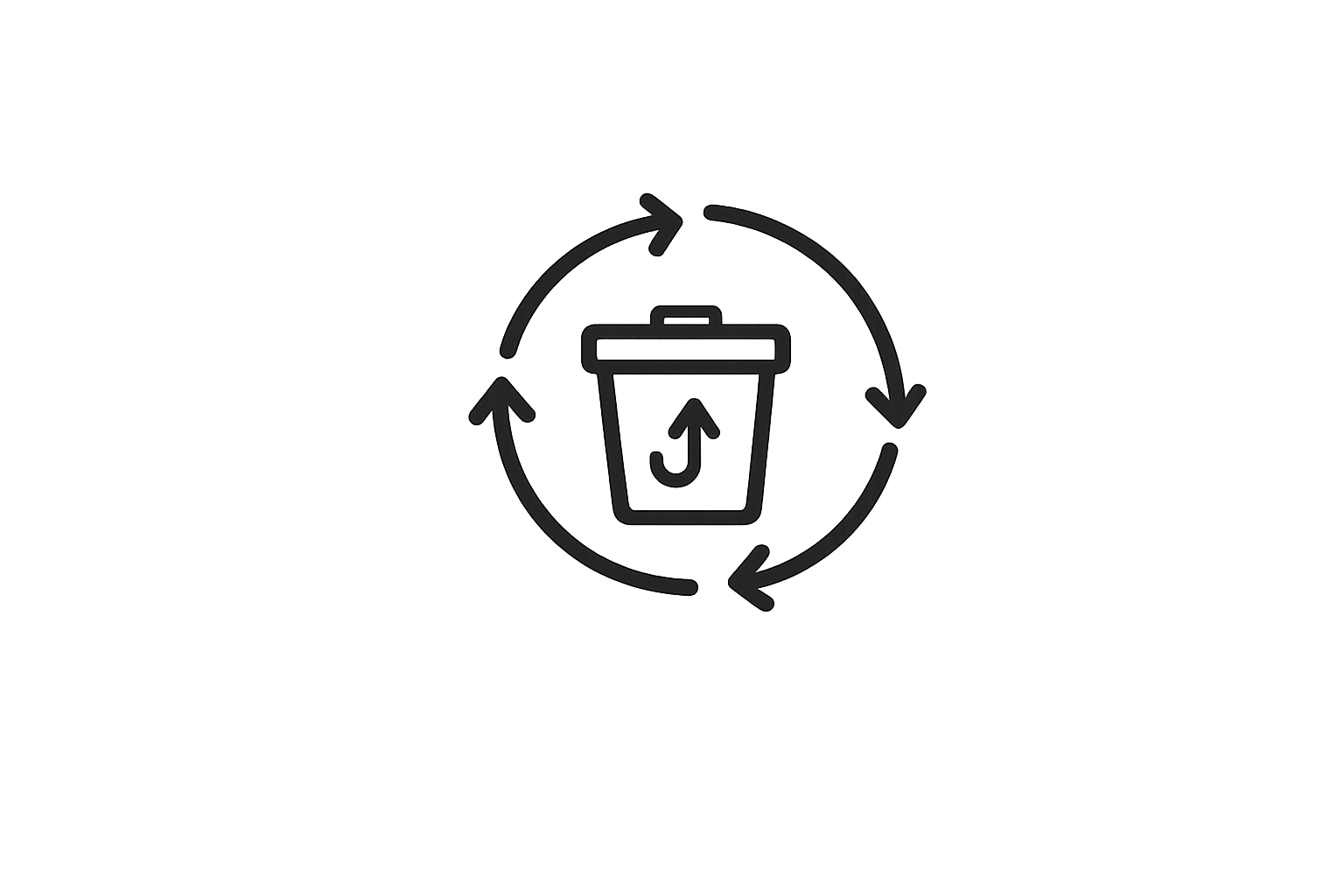 Contenedor de residuos rodeado por flechas que simbolizan reciclaje y economía circular