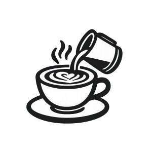 Ícono de taza de café con leche y vertido que representa técnicas de barismo
