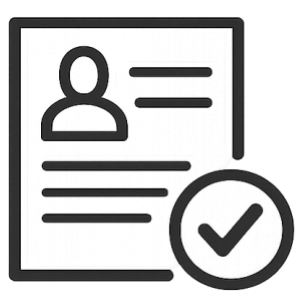 Ícono de perfil con marca de verificación que simboliza certificación profesional