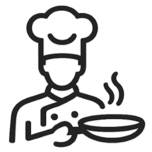 Ícono de chef que representa la práctica culinaria y el aprendizaje en cocina.