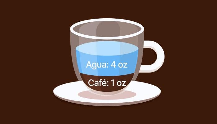 Café americano preparado con espresso y agua caliente