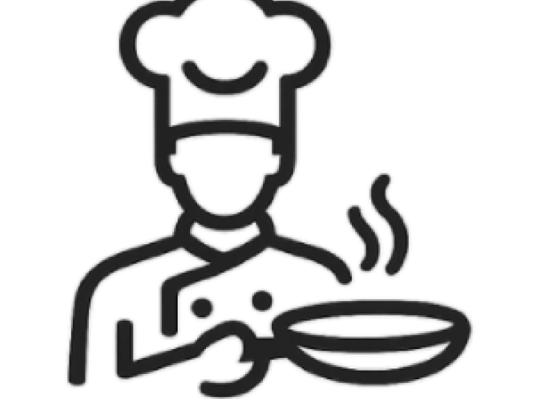 Ícono de chef que representa la práctica culinaria y el aprendizaje en cocina.