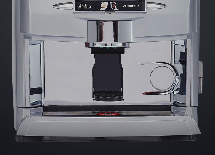 Vista frontal del portavasos y dispensador con chapa de seguridad de la máquina NESCAFÉ® 860.