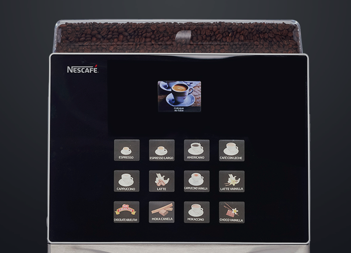 Primer plano de la máquina de café NESCAFÉ® Fusión Grano con 12 opciones de bebidas