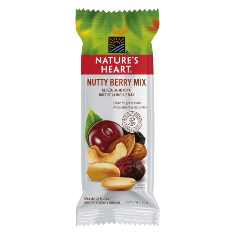  Mezcla de frutas deshidratadas y nueces Nutty Berry Mix de Nature's Heart en bolsa de 35 g