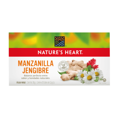 Infusión Herbal Manzanilla Jengibre de Nature's Heart en presentación de 30 g
