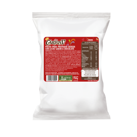 Bolsa de polvo para preparar bebida con leche sabor a chocolate Carlos V de 750 g para máquinas Nescafé