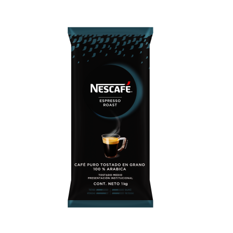 Bolsa negra con azul de café en grano NESCAFÉ® Espresso Roast de 1 kg