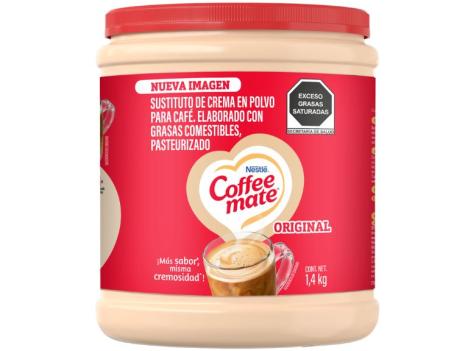 Bote de sustituto de crema en polvo para café COFFEE MATE® sobre un fondo blanco aislado.