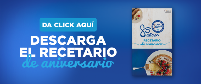 Banner azul que invita a conocer el recetario de LA LECHERA®